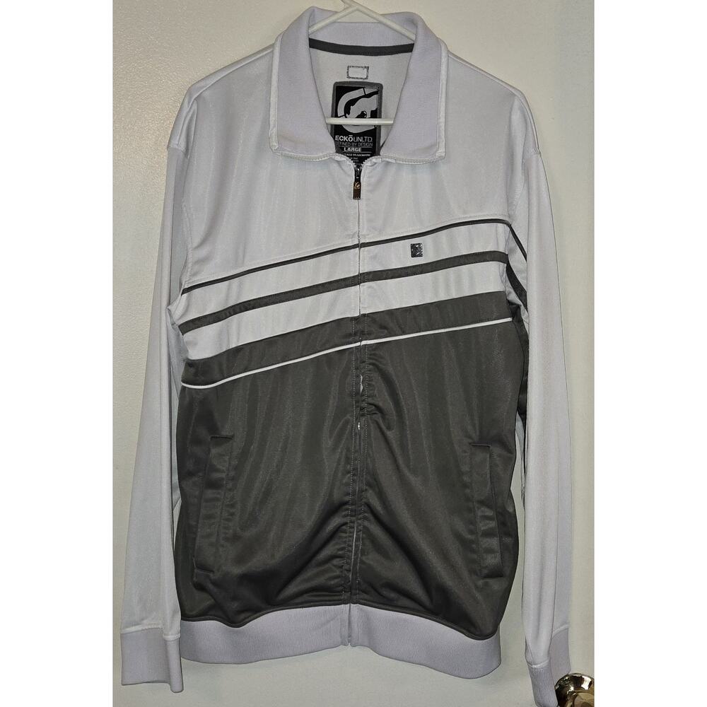 Ecko Unltd Jacket Men's Size Large Full Zip Track Warm Up Vintage Y2K Gray Black